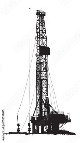 Drill rig silhouette isolated on white background