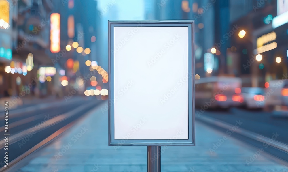 A blank billboard on a busy city street, surrounded by lights and traffic, ready for advertisements and promotions. A blank billboard on a busy city street, surrounded by lights and traffic, ready for advertisements and promotions.