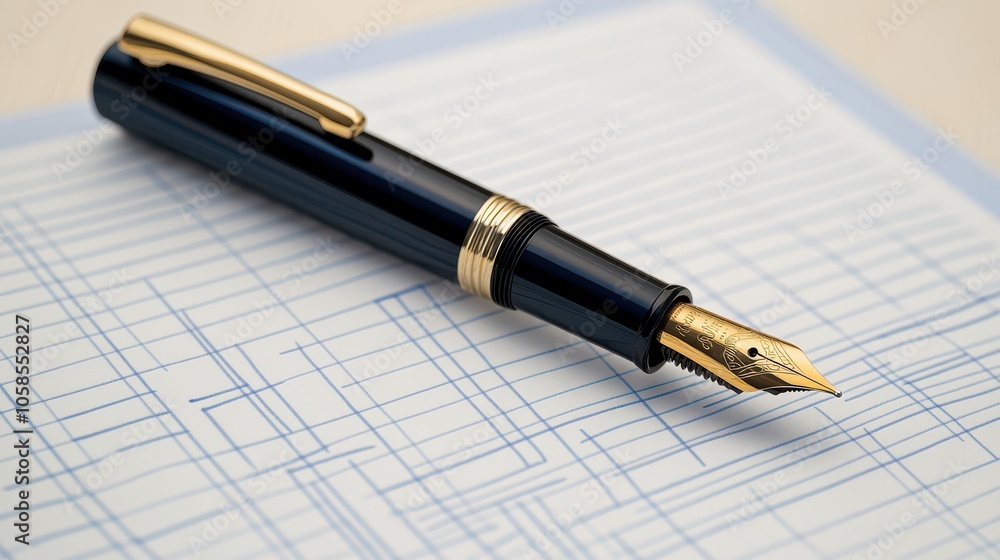 An elegant fountain pen resting on lined paper, symbolizing creativity and professionalism in writing and note-taking. An elegant fountain pen resting on lined paper, symbolizing creativity and professionalism in writing and note-taking.