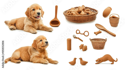 Playful Golden Retriever Puppies on White Background Generative AI photo