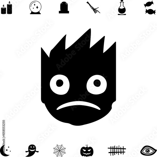 Horror and scary halloween faces silhouette icon, Pumpkin, emoji and tattoo ghost smile spooky jack evil mouth eyes scary silhouette illustration 