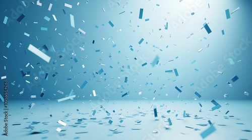 Light blue 3D confetti fluttering down in celebration