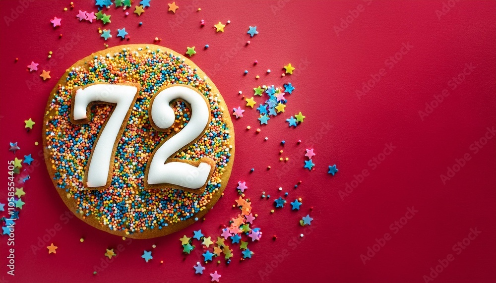 Decorated cookie, number 72, image for birthday or anniversary celebration Decorated cookie, number 72, image for birthday or anniversary celebration