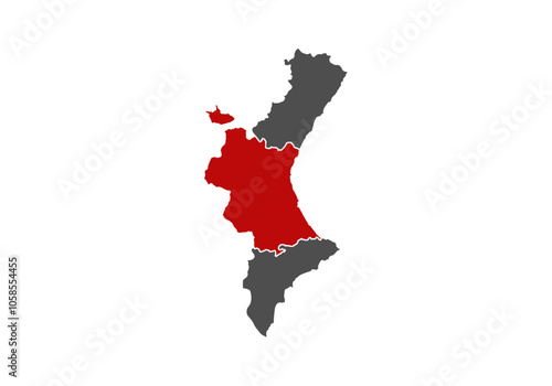 Mapa de la Comunidad Valenciana (España) con Valencia marcada de rojo por DANA