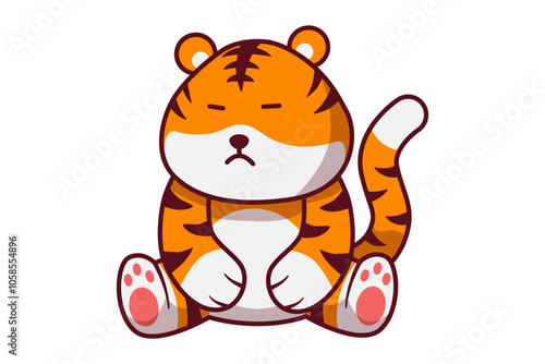 Cute bored Tiger Sitting Illustration