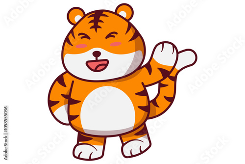 Cute Tiger Raise Hand Greeting Illustration