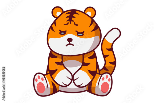 Cute Sad Tiger Sitting Illustration
