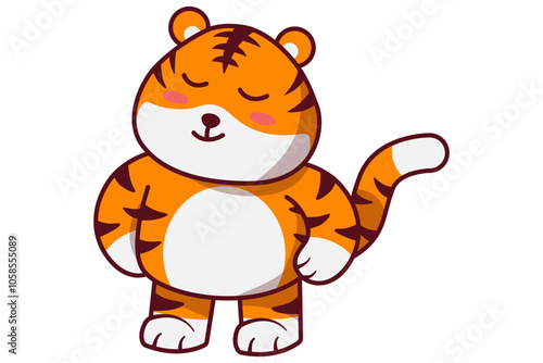 Cute Tiger Standing and Blushing Illustration