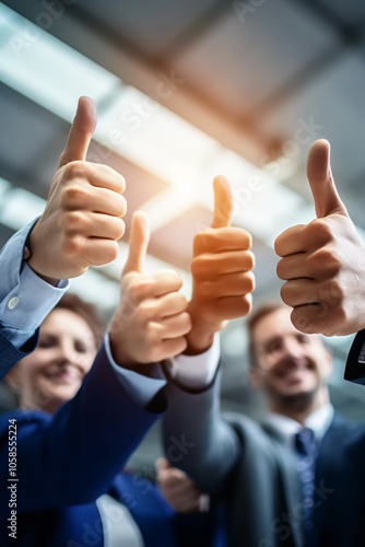 Businessmen in suits give thumbs up