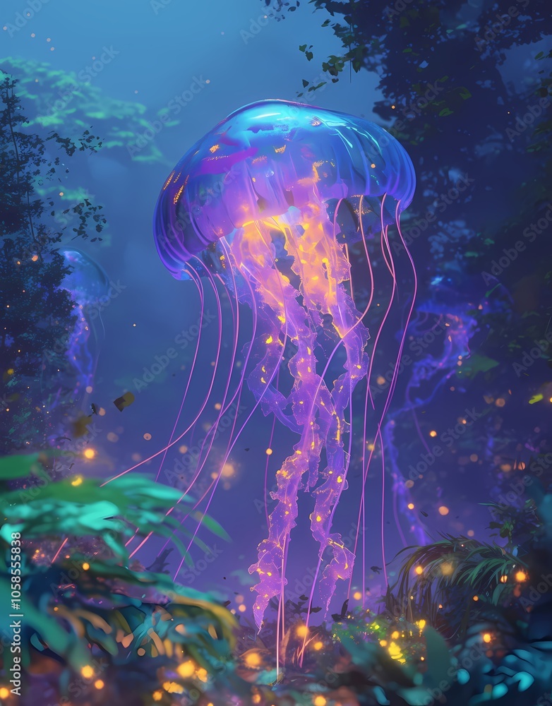 Naklejka premium Purple jellyfish