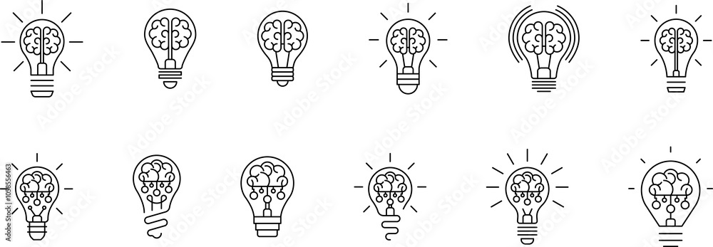Fototapeta premium Light Bulb line icon isolated on white background. Idea sign, solution, thinking concept. Lighting Electric lamp, electricity, shine, shiny. Flat style for graphic design, logo, web site, UI.