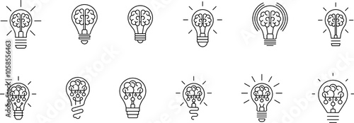 Light Bulb line icon isolated on white background. Idea sign, solution, thinking concept. Lighting Electric lamp, electricity, shine, shiny. Flat style for graphic design, logo, web site, UI.