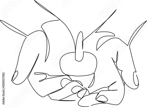 One continuous single drawing line art flat doodle flame, candle, religion, burning, spirituality, night, dark, human hand, lighting equipment. Isolated image hand draw contour on a white background