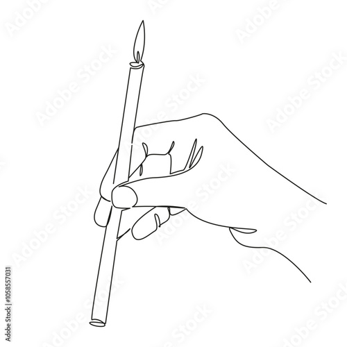 One continuous single drawing line art flat doodle candle, church, flame, horizontal, indoors, religion, spirituality, burning, person. Isolated image hand draw contour on a white background