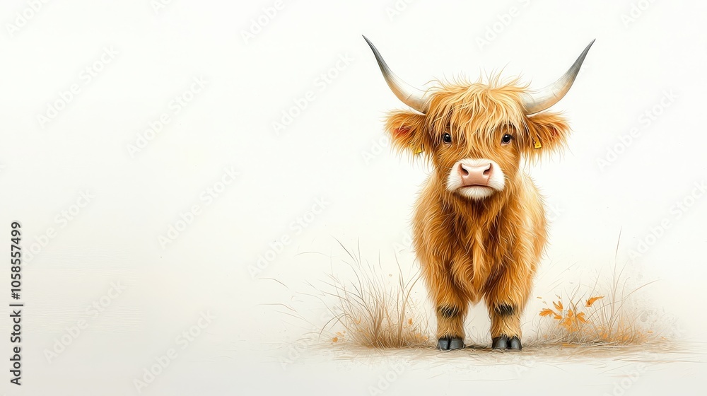 A beautifully rendered sketch of a Highland cow gazing curiously at the viewer, with careful attention to the textures of its coat and the warmth of its expression A beautifully rendered sketch of a Highland cow gazing curiously at the viewer, with careful attention to the textures of its coat and the warmth of its expression
