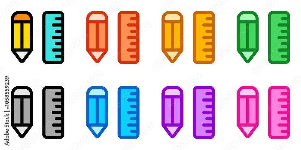 Editable pencil and ruler vector icon. Stationery, education, school, writing, tools. Part of a big icon set family. Perfect for web and app interfaces, presentations, infographics, etc Editable pencil and ruler vector icon. Stationery, education, school, writing, tools. Part of a big icon set family. Perfect for web and app interfaces, presentations, infographics, etc
