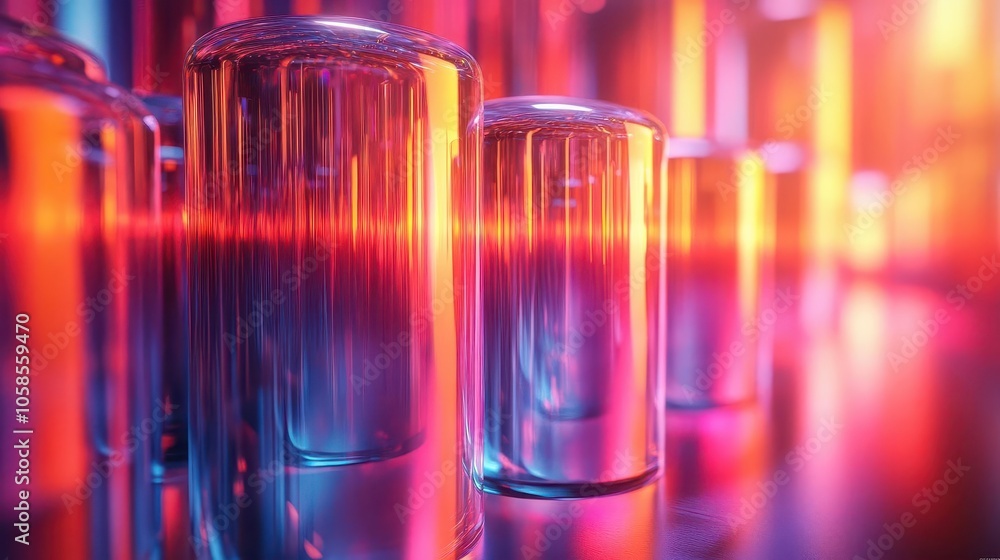 abstract 3d render of iridescent glass light emitters, reflecting a vibrant spectrum of colors, ideal for creative projects and captivating backgrounds or headers abstract 3d render of iridescent glass light emitters, reflecting a vibrant spectrum of colors, ideal for creative projects and captivating backgrounds or headers