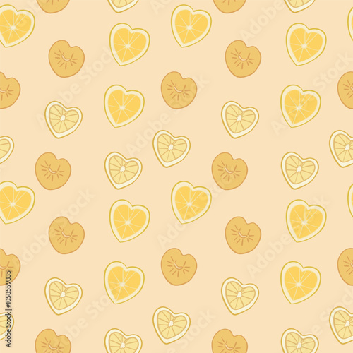 seamless pattern with orange and lemon hearts