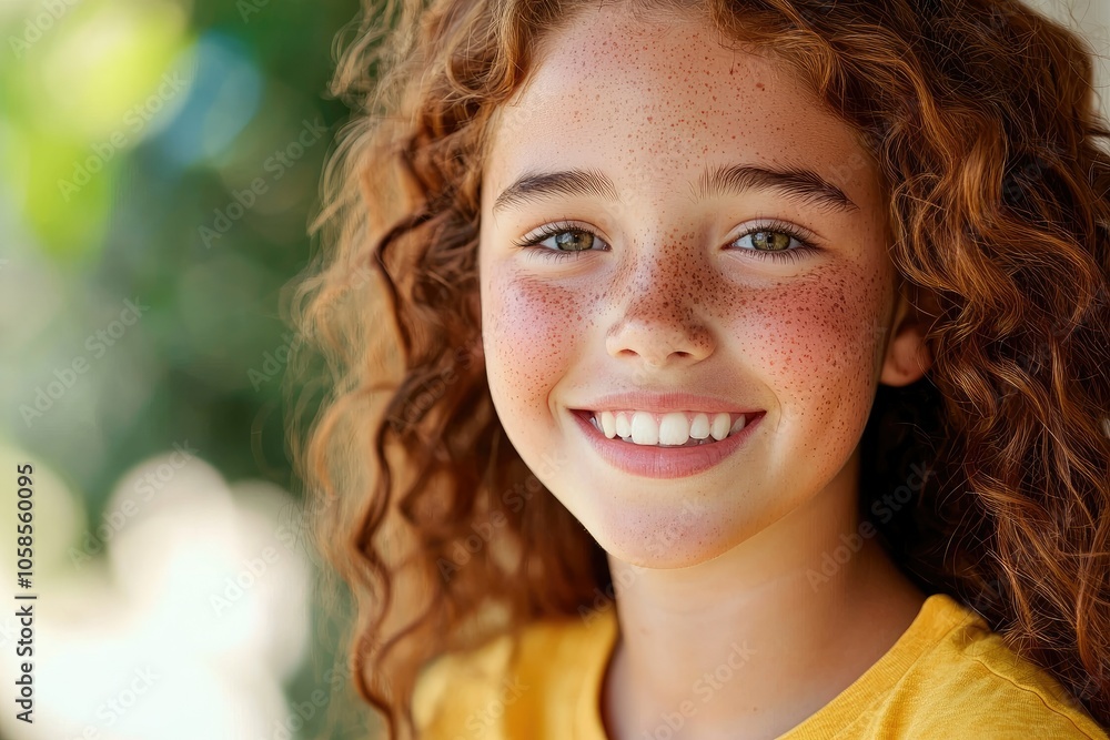 Fototapeta premium Cheerful mixed-race teenage girl with freckles smiling against a plain backdrop