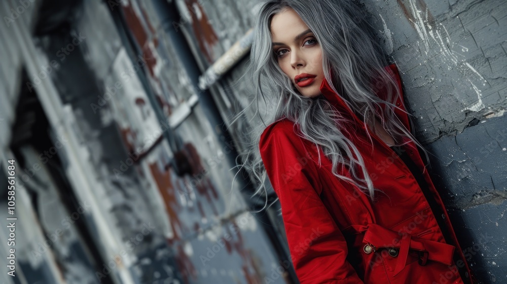 Fototapeta premium High end fashion magazine style banner showing beautiful female Model wearing red clothes