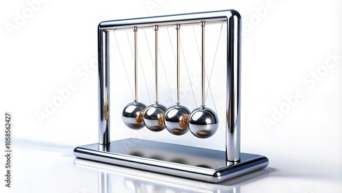 Newton pendulum on white background tilted at an angle