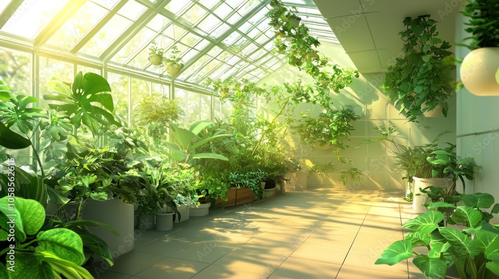 Futuristic Net-Zero Greenhouse with Robotic Gardening and Efficient Systems - 3D Illustration of Sustainable Agriculture Futuristic Net-Zero Greenhouse with Robotic Gardening and Efficient Systems - 3D Illustration of Sustainable Agriculture