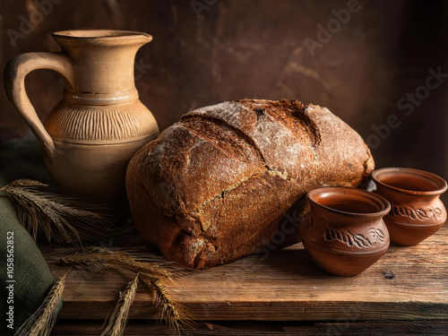 traditional bread and a jug