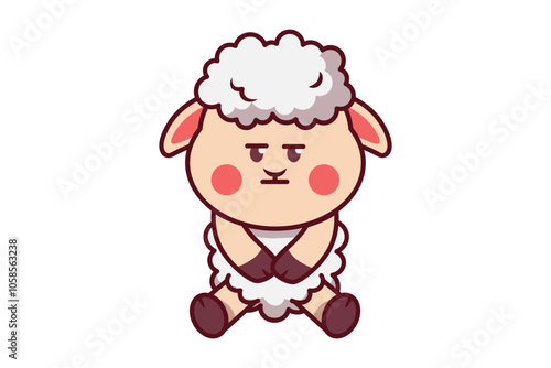 Cute Upset Sheep Sitting Illustration