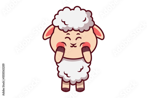 Cute Sheep Hands on Chin Illustration