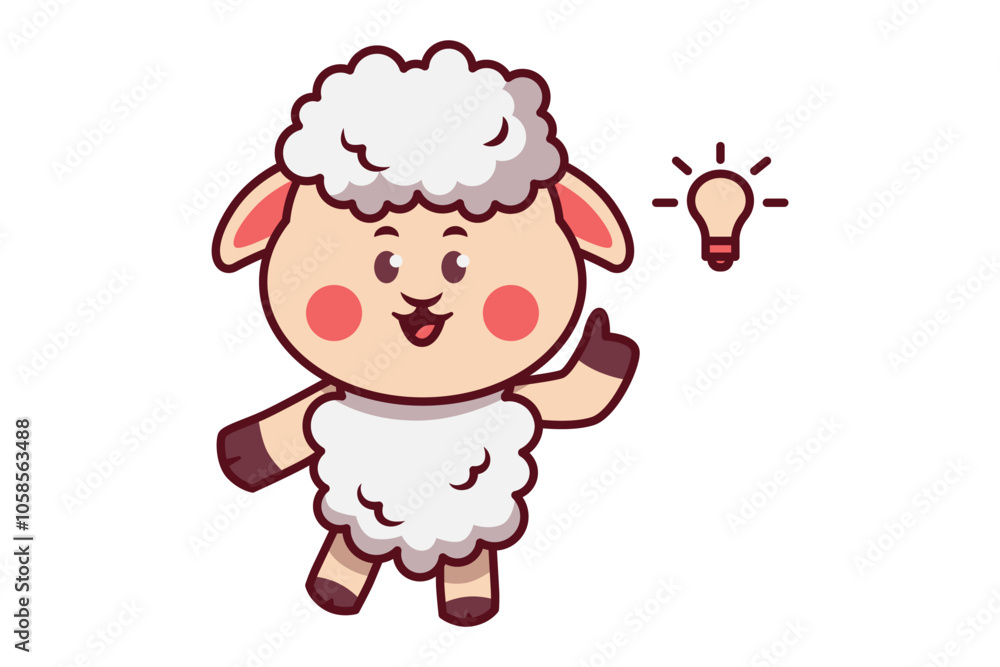 Cute Sheep Find Ideas with Lightbulb Illustrations Cute Sheep Find Ideas with Lightbulb Illustrations