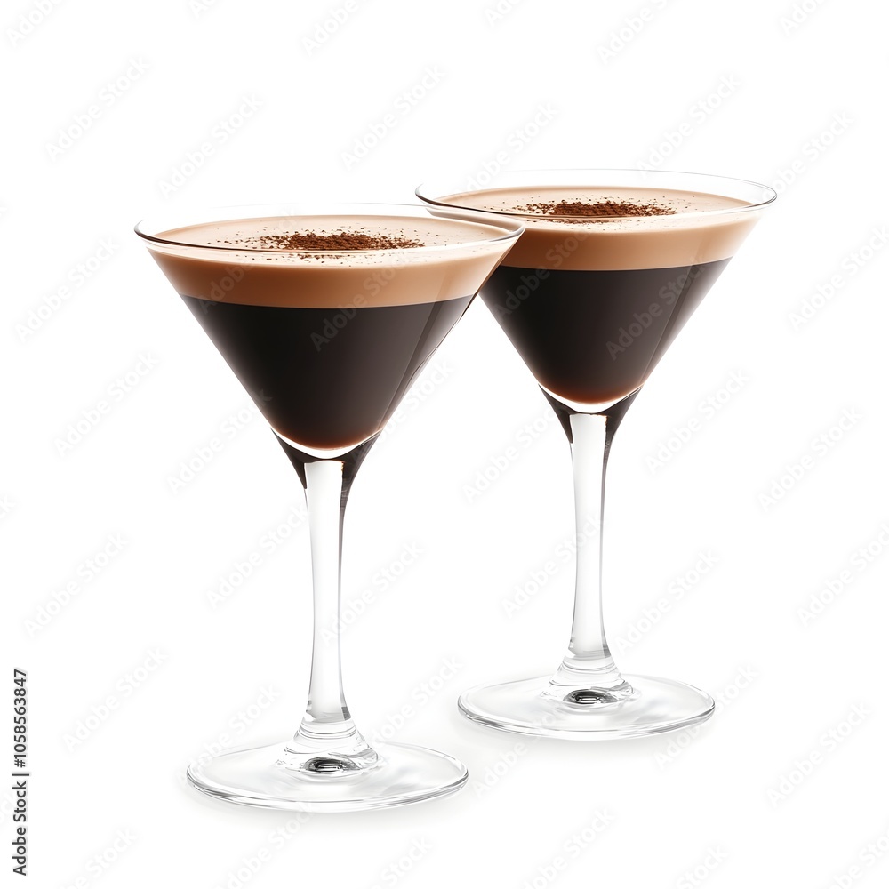 Perfectly Crafted Espresso Martini Cocktails in Sleek Glasses on White Background