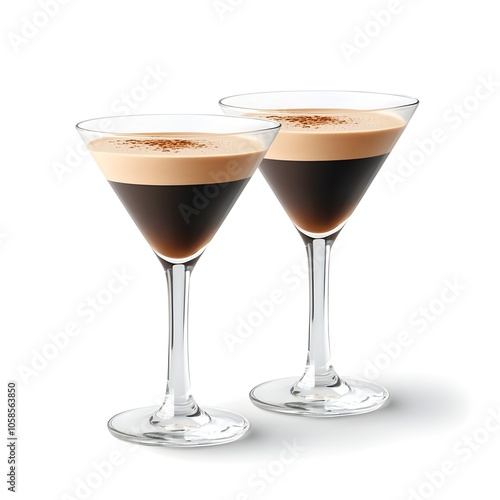 Espresso Martini Cocktail in Sleek Martini Glasses on White Background