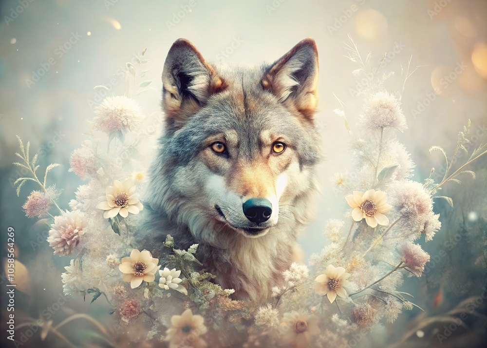 Elegant Wolf Double Exposure Wall Art - Abstract Animal Print Elegant Wolf Double Exposure Wall Art - Abstract Animal Print