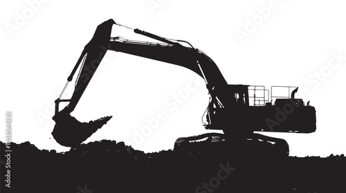 Excavator silhouette isolated on white background