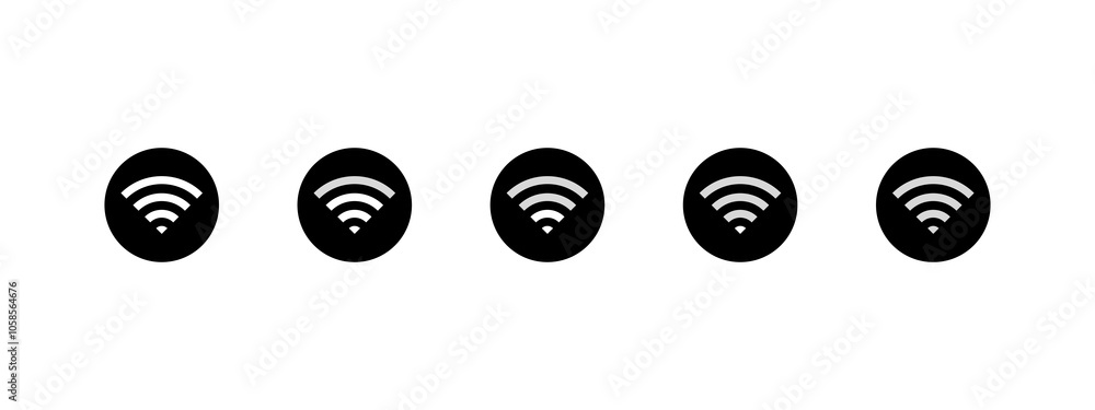 Wifi Signal Icons Set. Network signal, Internet sign. WIFI. Wifi signal strength. Wireless technology. Radio signals waves, radar, antenna, satellite signal symbols. Wifi Signal Icons Set. Network signal, Internet sign. WIFI. Wifi signal strength. Wireless technology. Radio signals waves, radar, antenna, satellite signal symbols.