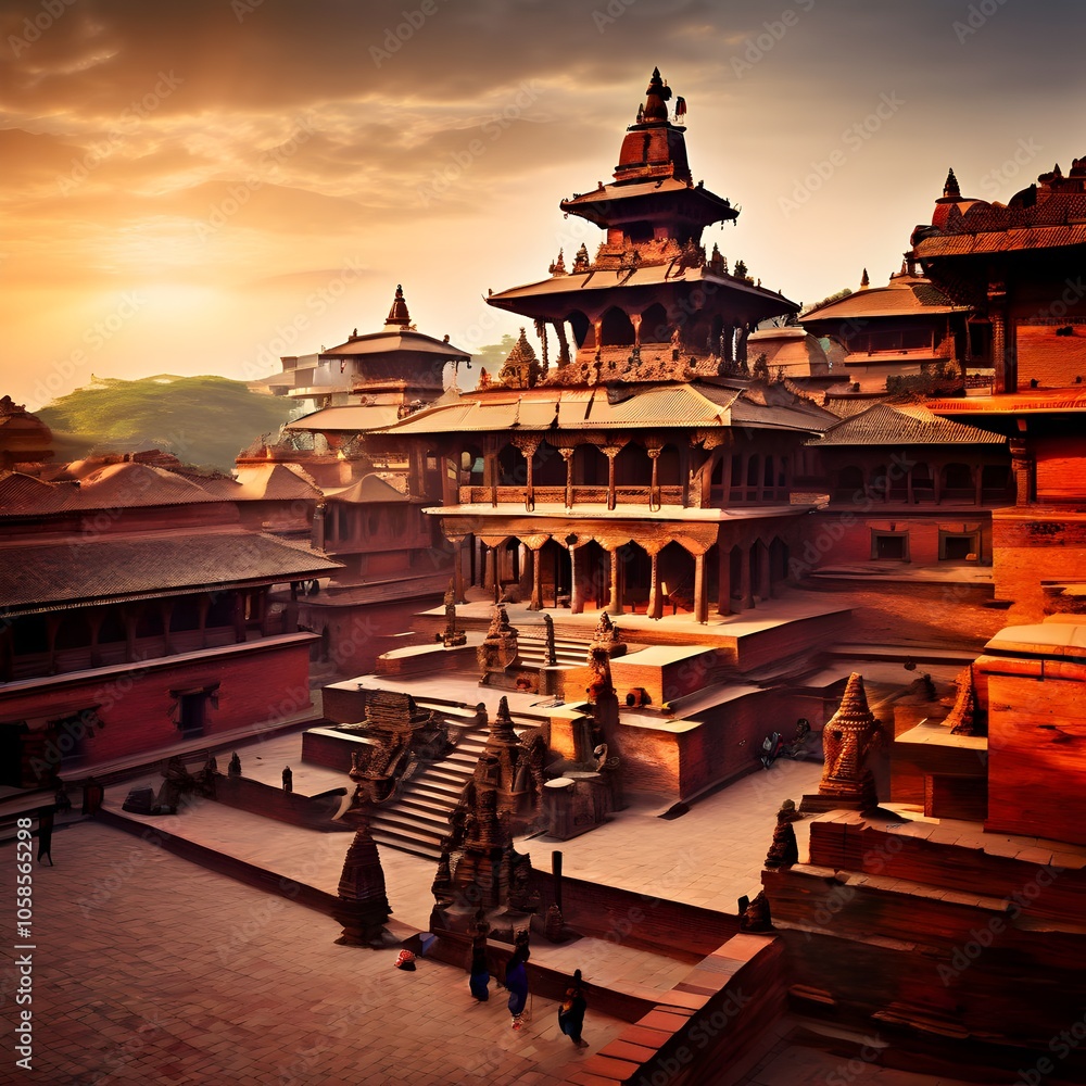 custom made wallpaper toronto digitalAncient Ruins of Patan Durbar Square, Patan Durbar Square, Nepal heritage site, historical temples, ancient architecture, Nepal artistry, golden hour, Kathmandu Valley