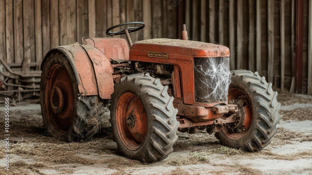 An old, rusty tractor in a barn setting, showcasing weathered textures and nostalgic charm, perfect for rural-themed projects. An old, rusty tractor in a barn setting, showcasing weathered textures and nostalgic charm, perfect for rural-themed projects.