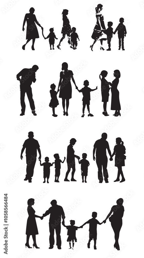 Family silhouettes, Happy family silhouette set Family silhouettes, Happy family silhouette set