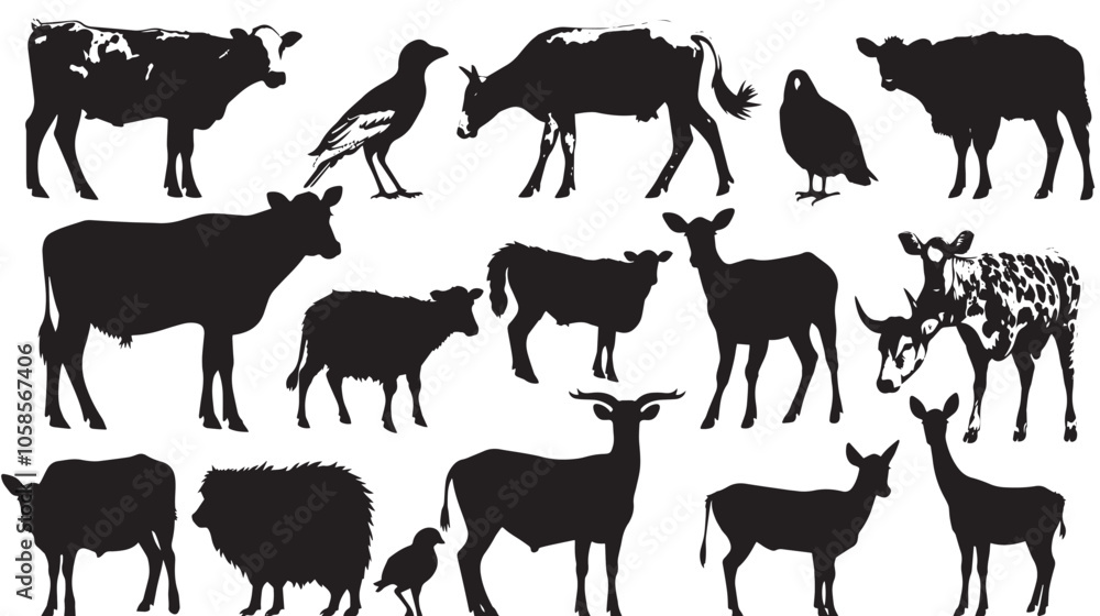 Fototapeta premium Farm animals vector silhouettes
