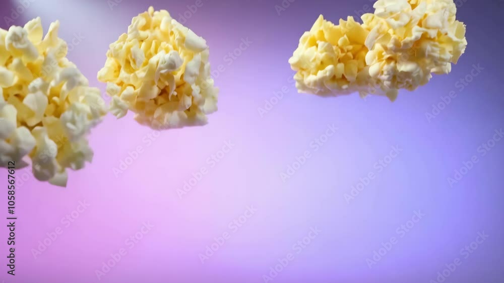 Floating popcorn on soft gradient background: imagination and fun Floating popcorn on soft gradient background: imagination and fun