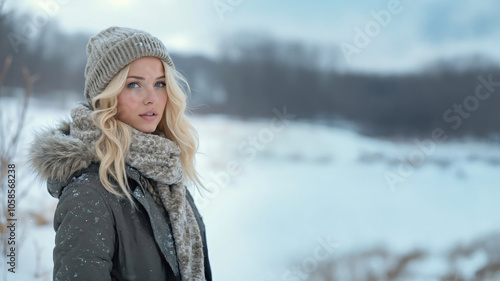 blonde woman in a snowy landscape 