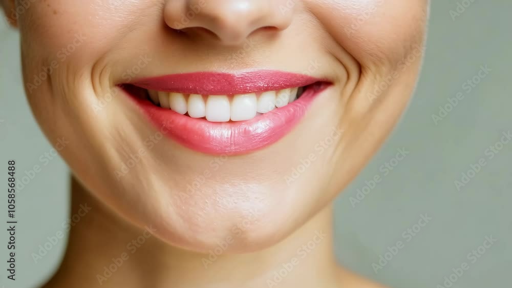 Radiant smile with natural lipstick and perfect white teeth close-up Radiant smile with natural lipstick and perfect white teeth close-up