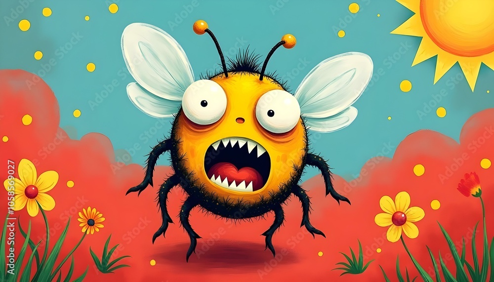 Surprised Bee in Sunny Flower Garden Surprised Bee in Sunny Flower Garden
