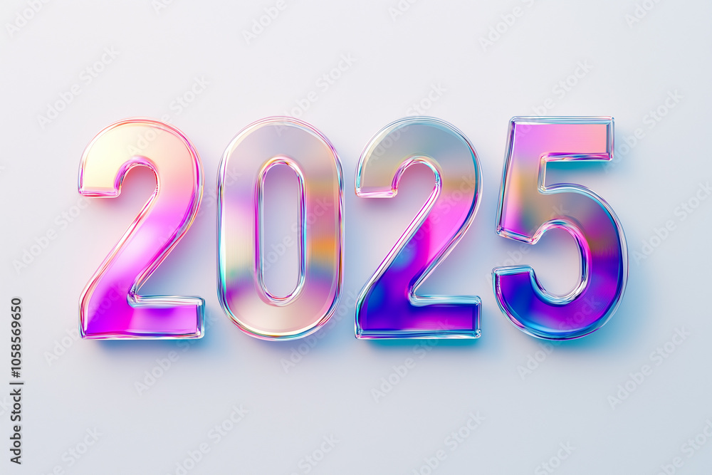 2025 text made of smooth matte glass, gradient light reflections, white background, flat lay, 2025 New Year concept 2025 text made of smooth matte glass, gradient light reflections, white background, flat lay, 2025 New Year concept