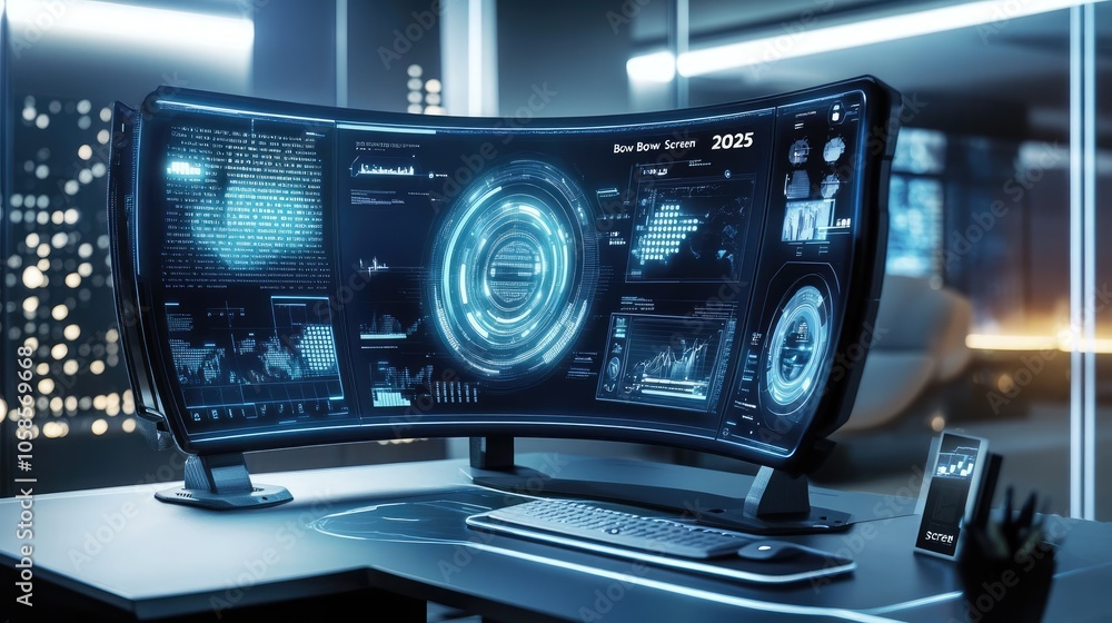 Fototapeta premium Futuristic Workspace with Advanced Technology Screens