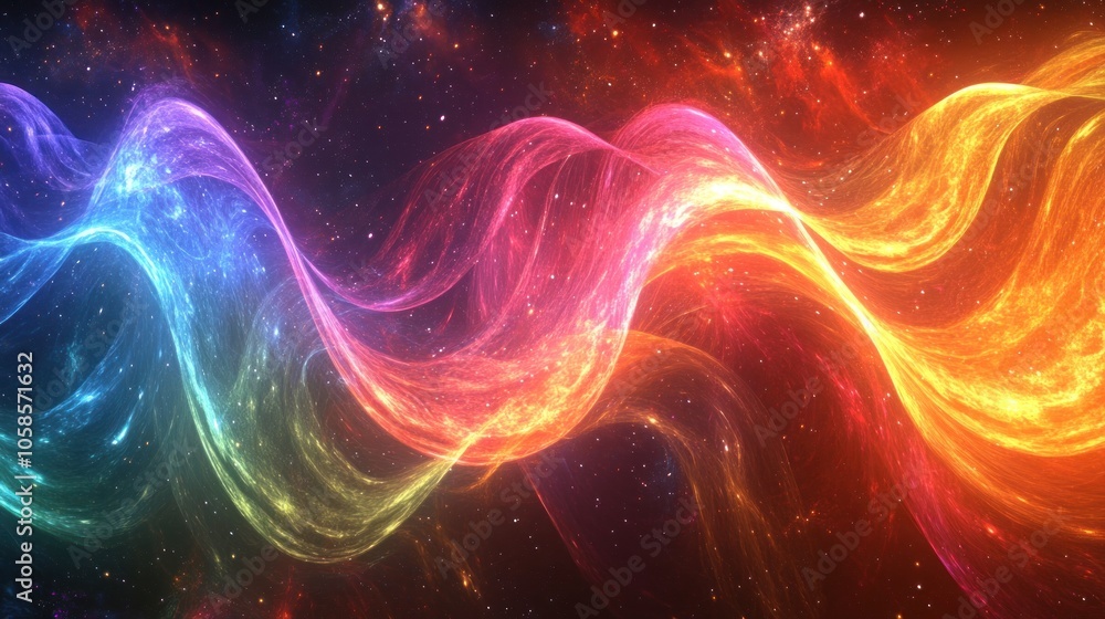 Fototapeta premium A vibrant, colorful wave of light representing energy and motion in a cosmic background.