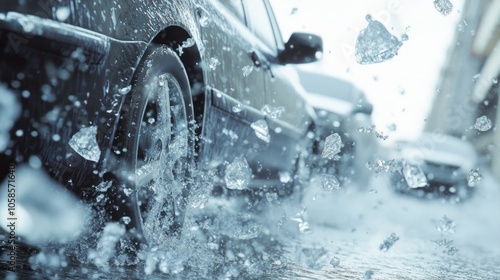 Car Driving on Icy Road