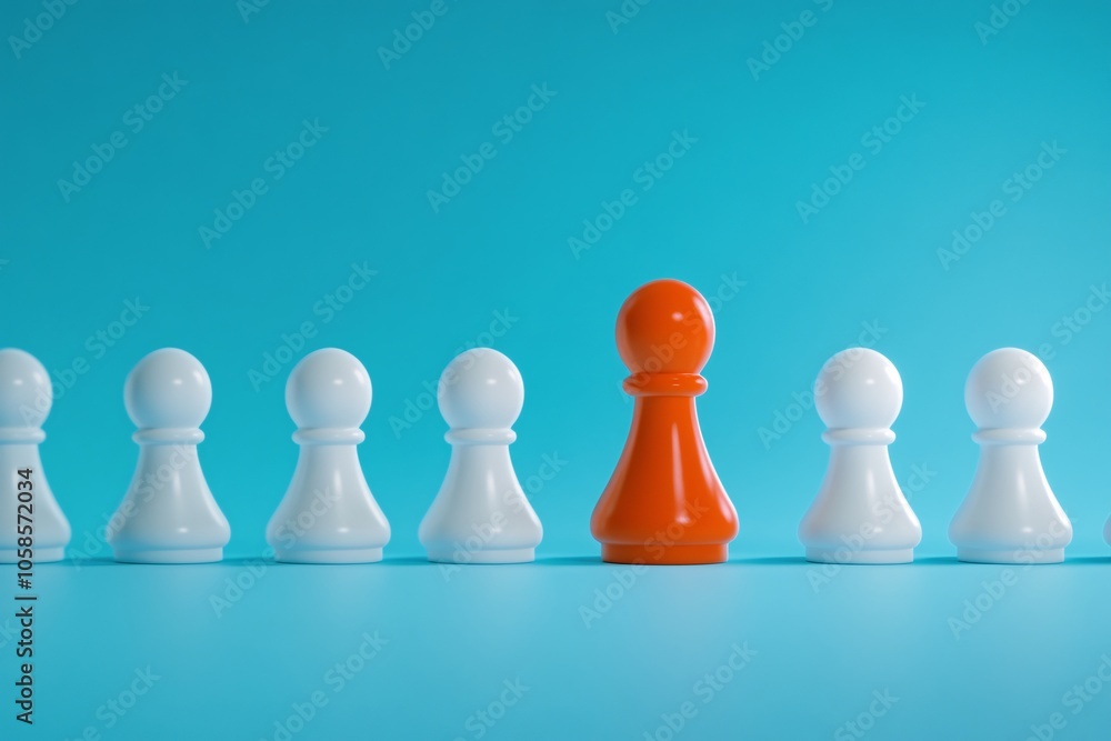Orange Pawn Standing Out From The Crowd - Concept of Individuality Orange Pawn Standing Out From The Crowd - Concept of Individuality