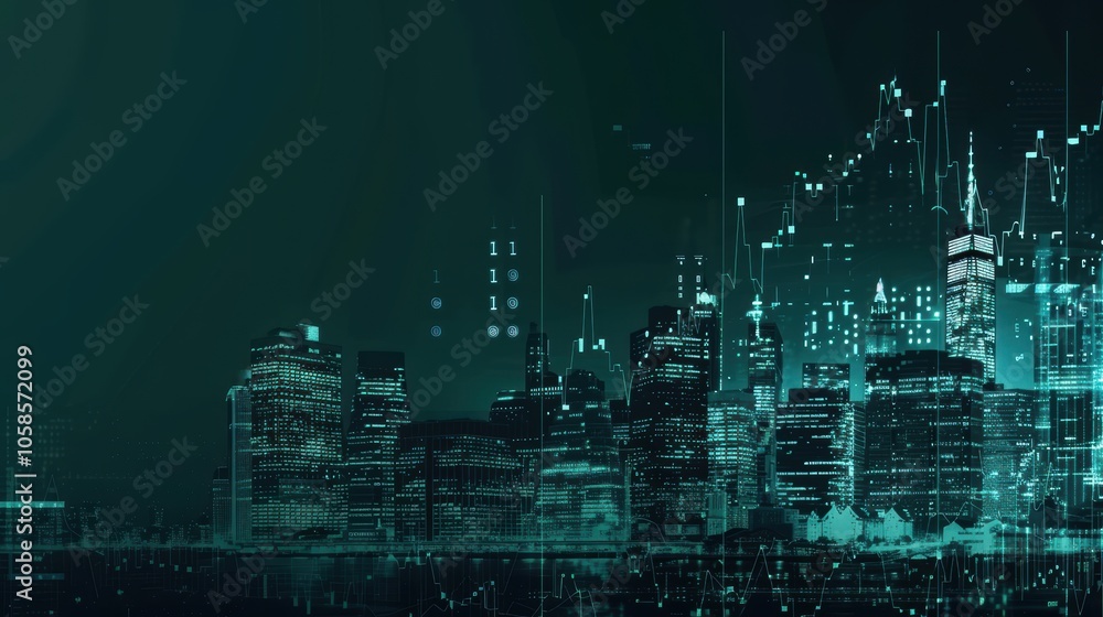Digital Investment Theme Over City Skyline Digital Investment Theme Over City Skyline
