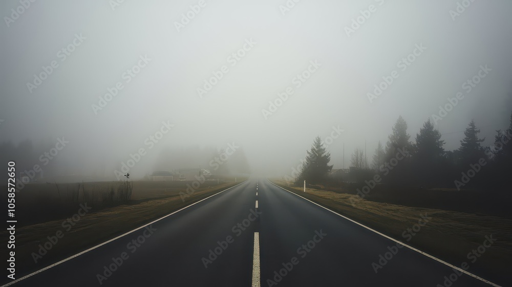 Fog on the road with nature isolated background view. Foggy road street with trees plants leaves. winter smog road with loneliness backgrond wallpaper Fog on the road with nature isolated background view. Foggy road street with trees plants leaves. winter smog road with loneliness backgrond wallpaper